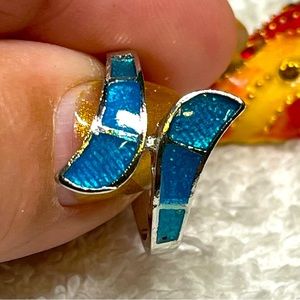 2/22 🦋Cute silver plate ring with rhinestone and inlay opal look/costume NWOT